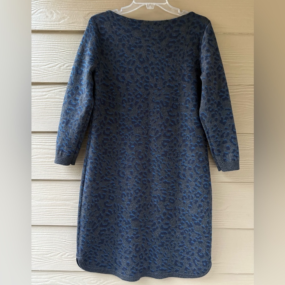 Ann Taylor LOFT Cheetah Animal Print Gray Blue 3/4 Sleeves Sweater Dress Size L - Picture 4 of 10